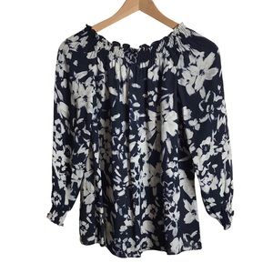 Lafayette 148 Small Raelyn Augusto Crepe Floral Pullover Blouse‎ Romantic Boho